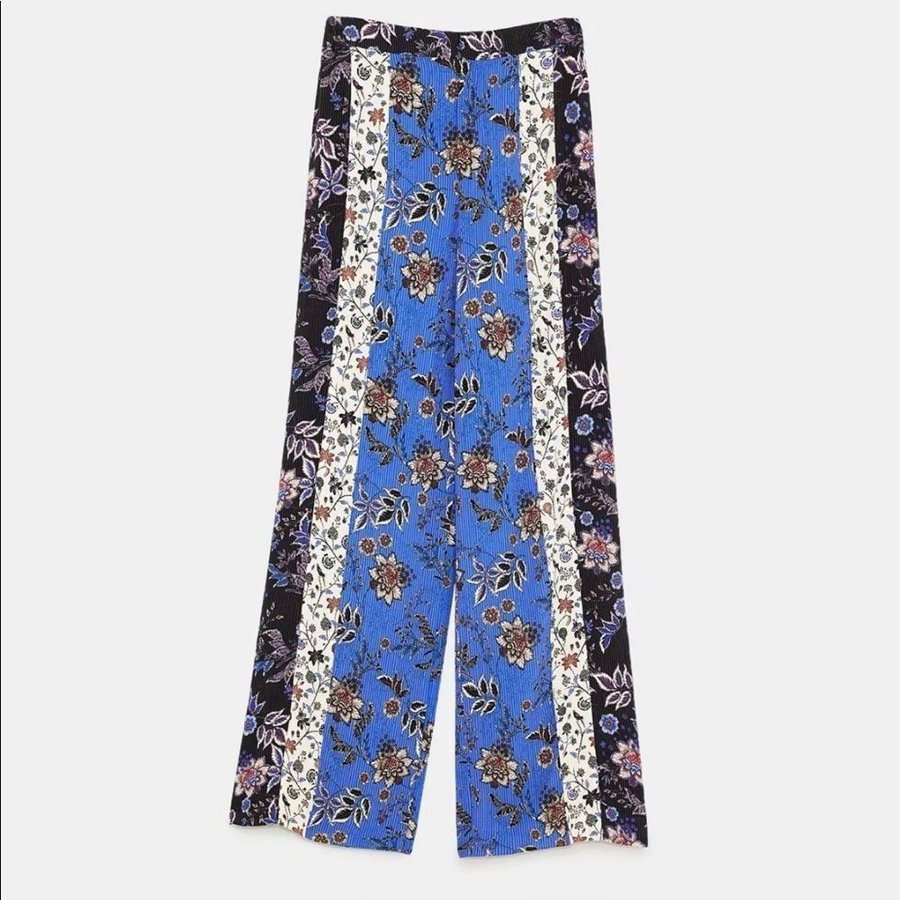 Zara Patchwork Wide Leg Pants with Elastic Waistband